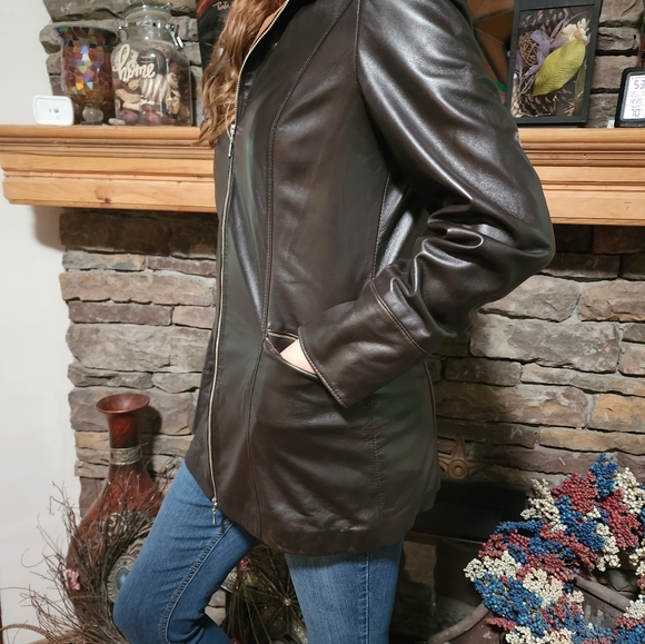 OVERLAND DOUBLE ZIP FORM FITTED LEATHER JACKET SZ 8 - Picture 2 of 12